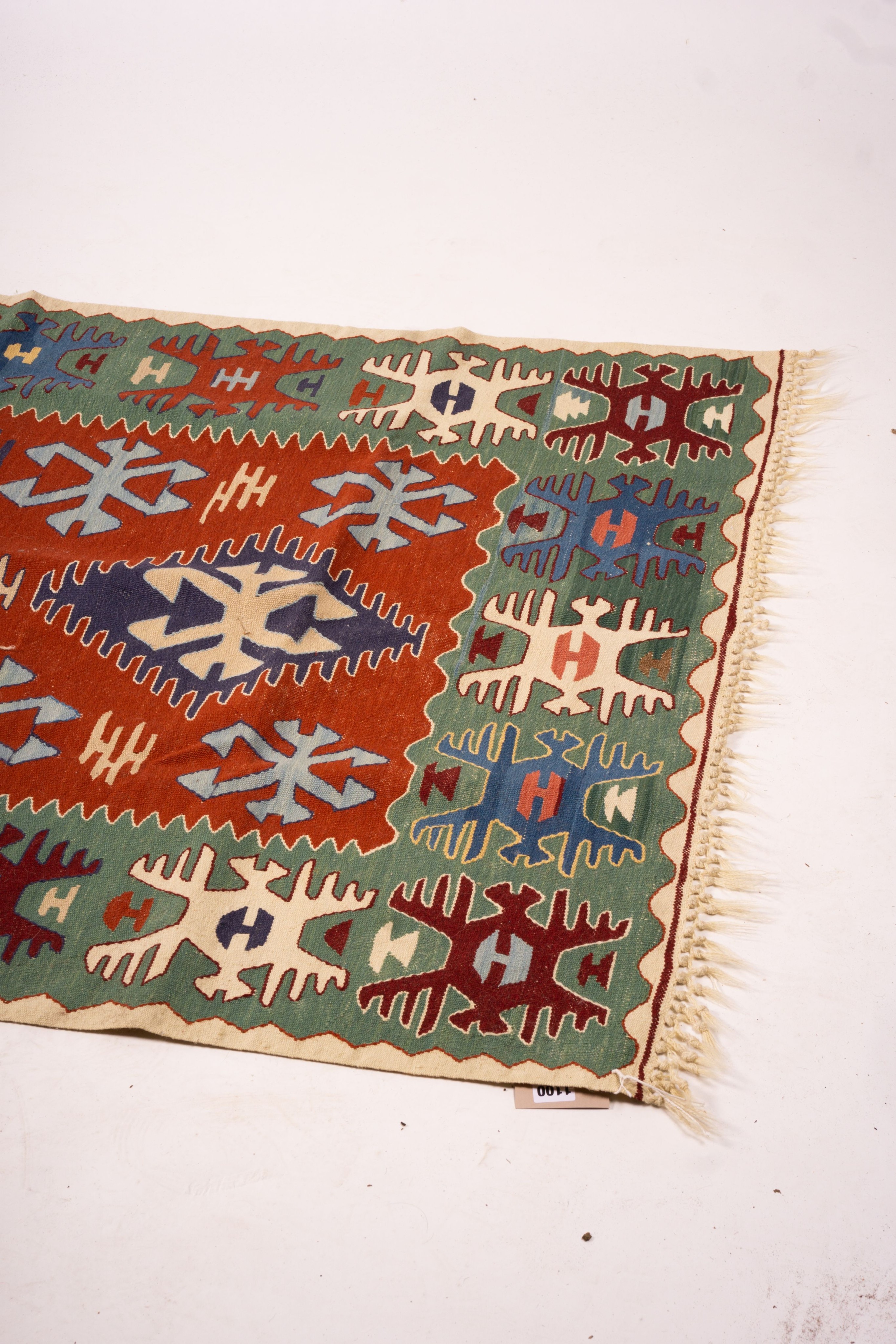 Two geometric Kelim flat weave rugs, larger 160 x 104cm